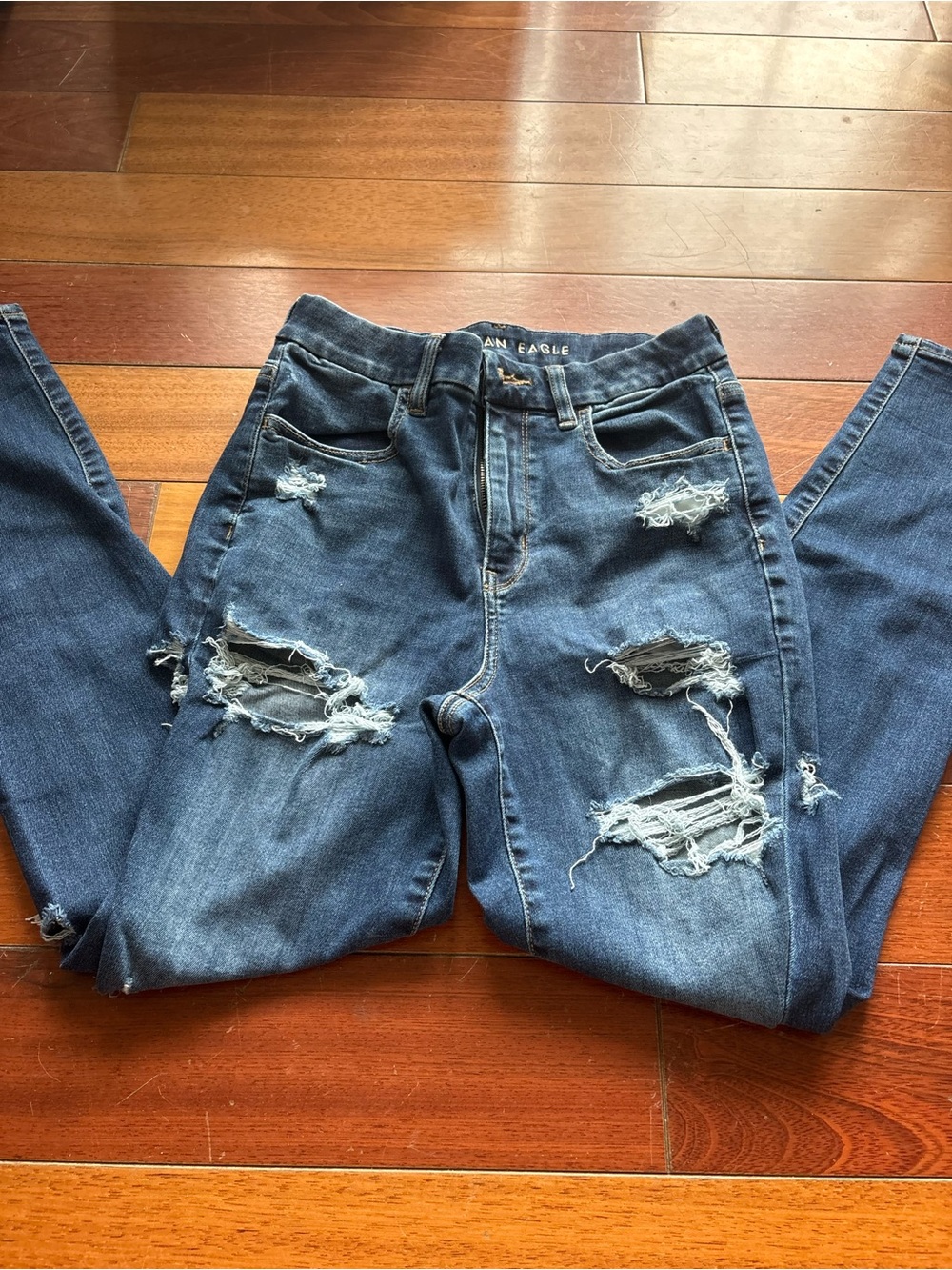 American Eagle Outfitters Distressed Dark Blue Ripped Jeans
